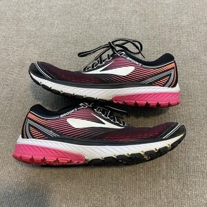 Brooks Ghost 10 Running Shoes Womens Size 9 Pink Black Mesh Cushioned Sneakers